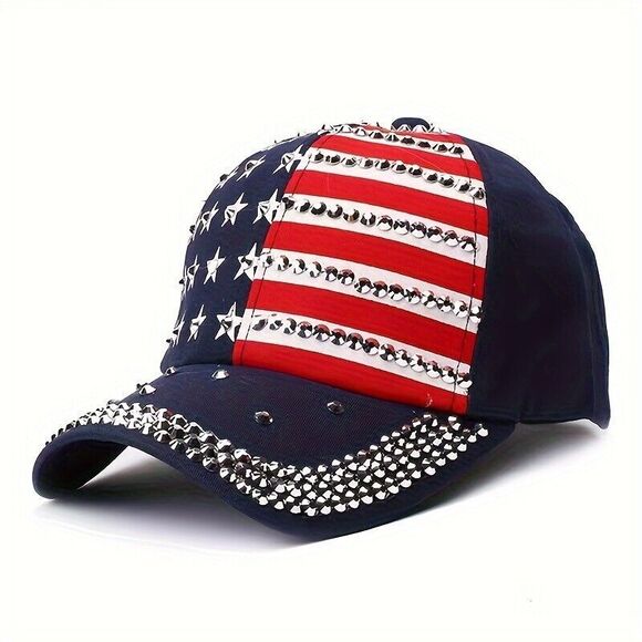 Unbranded Accessories - Rhinestone Embellished Star & Stripe Patriotic Independence Day Fitted Baseball
